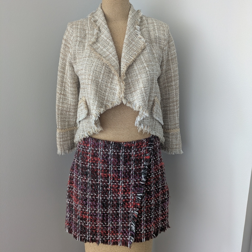 Raw Edge Tweed Jacket and Skirt Ensemble